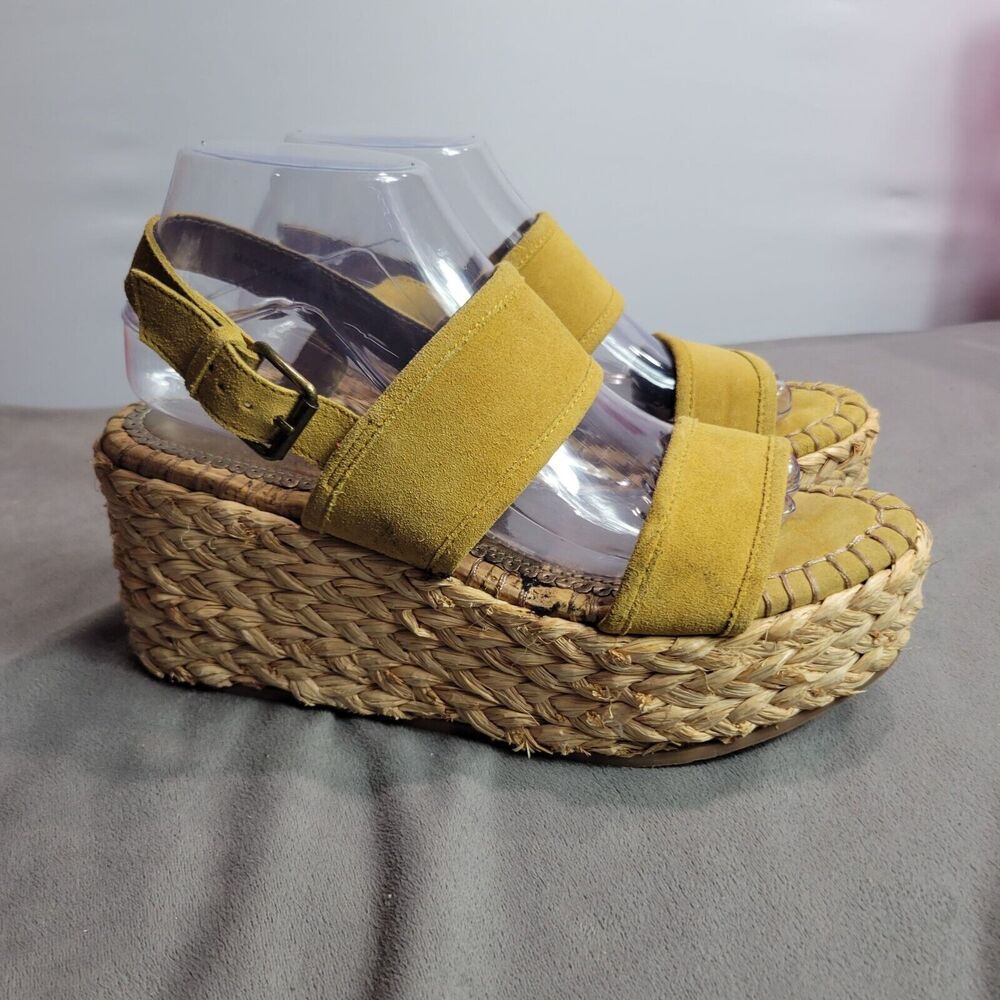 Naughty‎ Monkey Womens Espadrille Wedge Sandals Size 8.5 Yellow Suede & Raffia